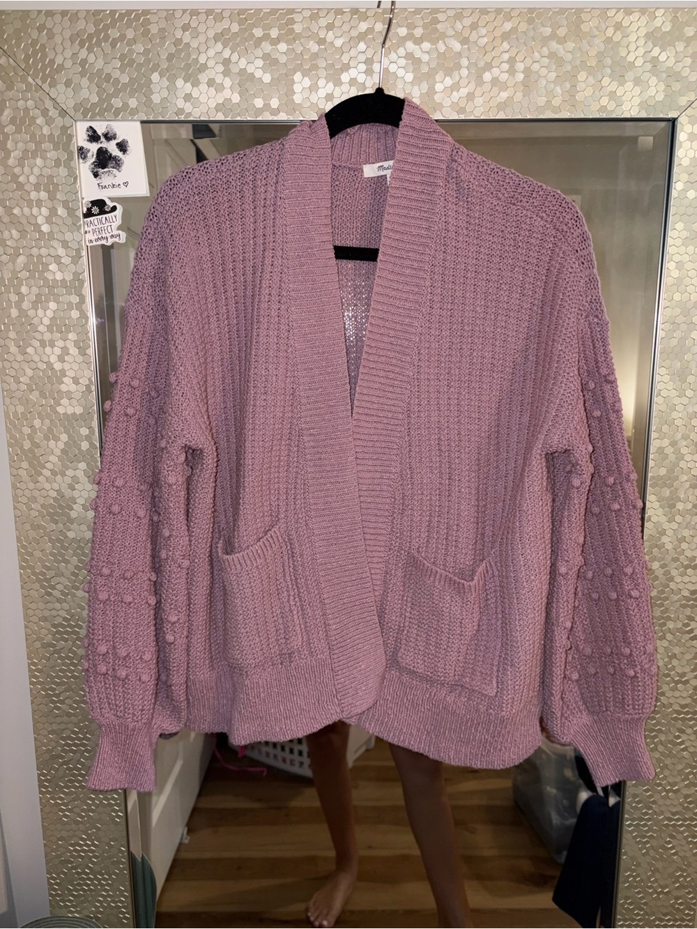 Madewell Dusty Rose Bobble-Sleeve Open-Front Cardigan